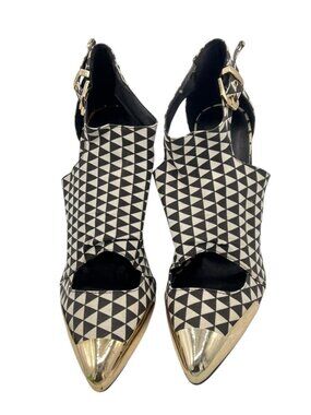 Wild Rose Geometric Gold Cap Toe Heels Women’s Size 10 Hollywood Prop